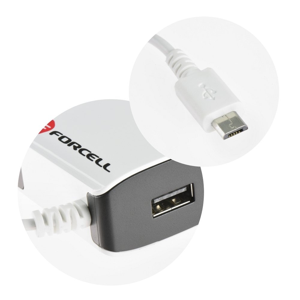 Forcell Cargador de Red Micro USB 2A Universal con Cable Micro USB y Puerto USB