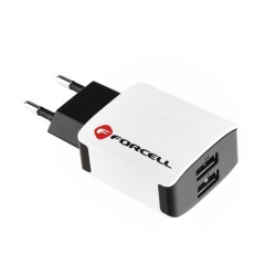Forcell Cargador de Red Salida Dual USB 2A + Cable USB-C para Smartphone - Tablet