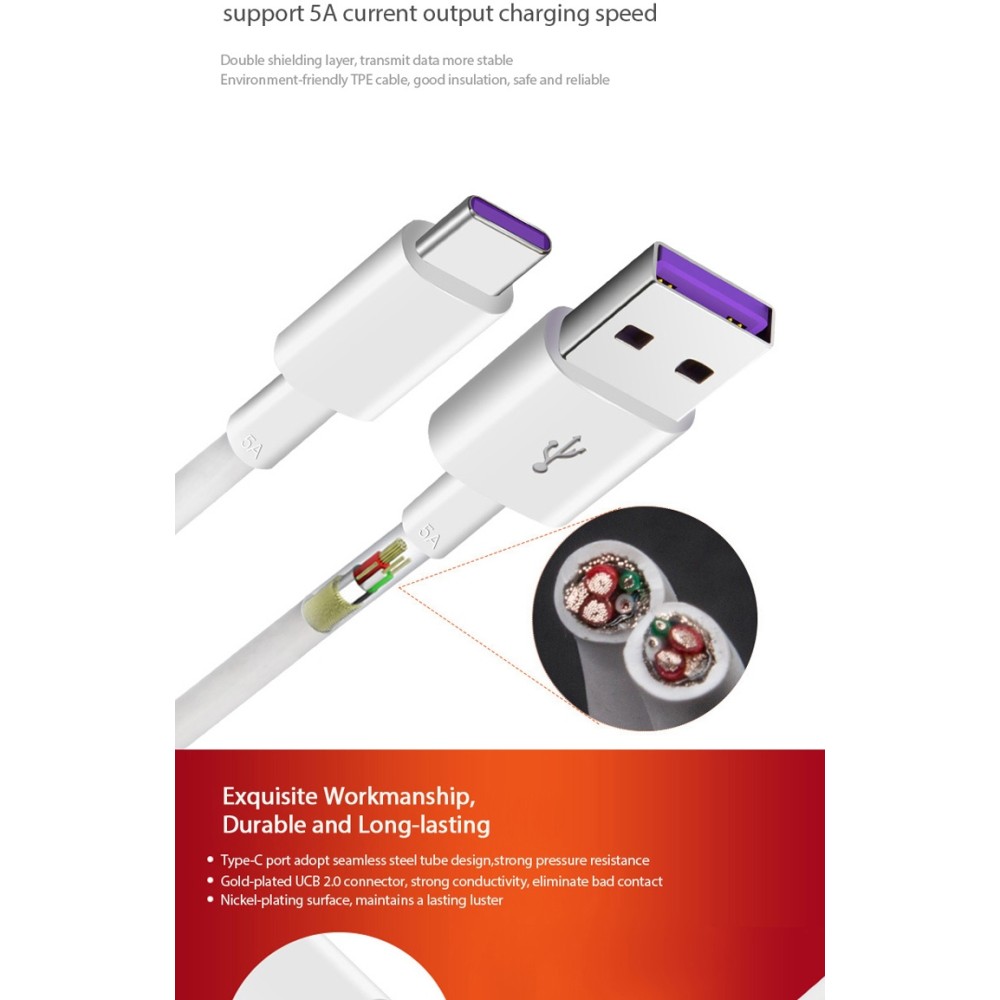 Cable Original huawei HL1289 Carga Rapida 5A USB-C para P10, P20, Mate 10, Mate 20 - Blister