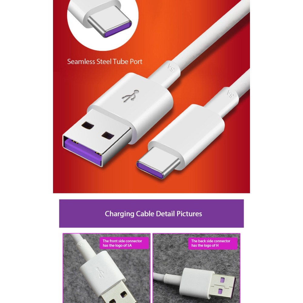 Cavo originale Huawei HL1289 Quick Charge 5A USB-C per P10, P20, Mate 10, Mate 20 - Blister