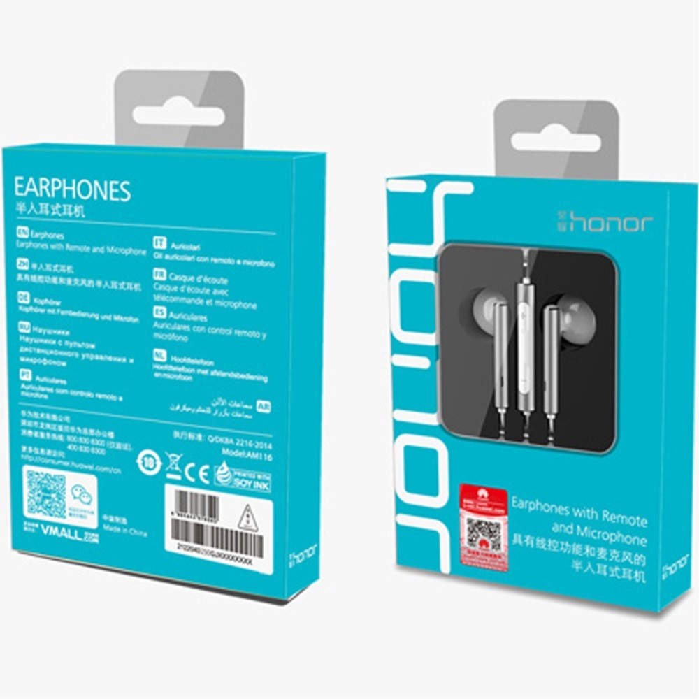 Casque d'origine Huawei Honor AM116 (version In-Ear / prise jack 3,5 mm / microphone) en métal - sous blister