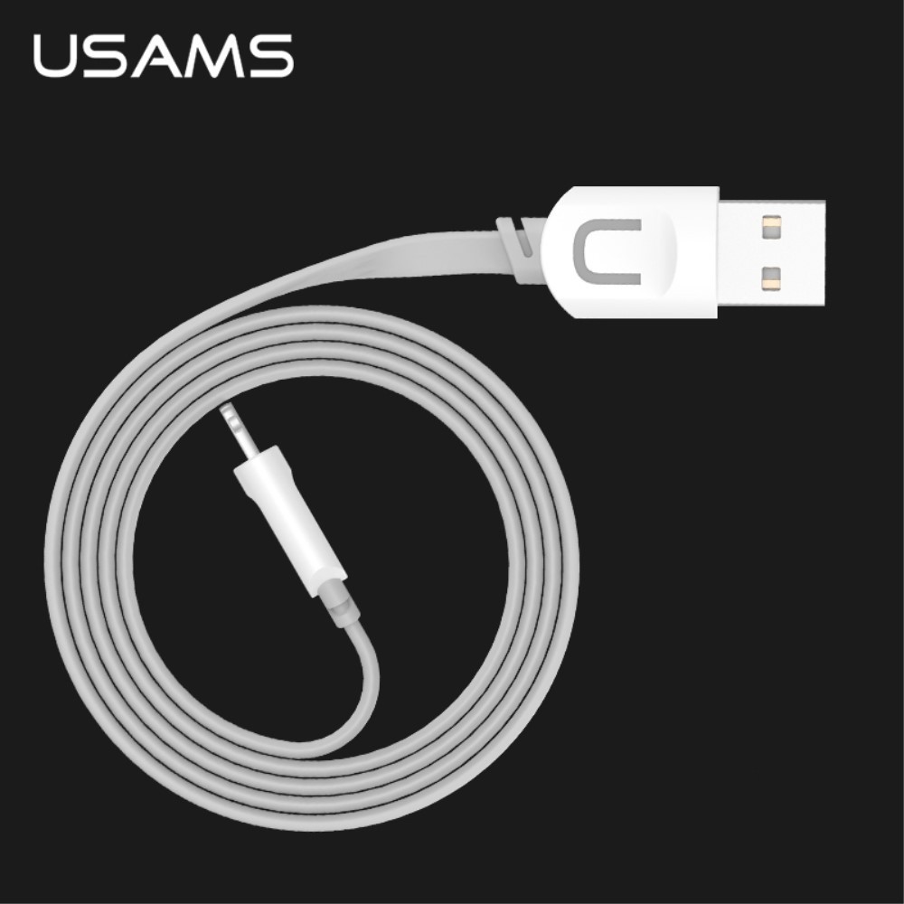 USAMS Double Ports USB Reiseladegerät + Lightning 8 Pin Ladekabel für iOS Smartphone / Tablet - Weiß