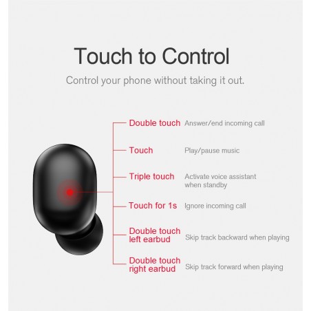 Haylou TWS Earbuds GT1 (Xiaomi Design) Control Táctil - BT 5.0 - Cancelación Ruido - Negro