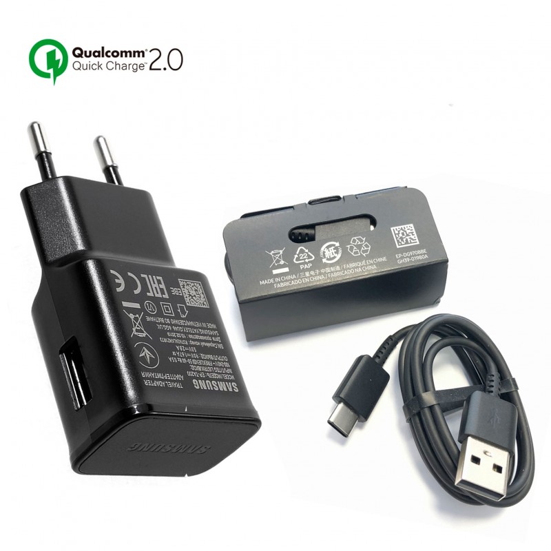 Cargador Rápido Original Samsung EP-TA200 (15W) QC 2.0 para Galaxy S10, S10+, S10e - Negro -Bulk + Regalo