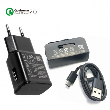 Cargador Rápido Original Samsung EP-TA200 (15W) QC 2.0 para Galaxy S10, S10+, S10e - Negro -Bulk + Regalo
