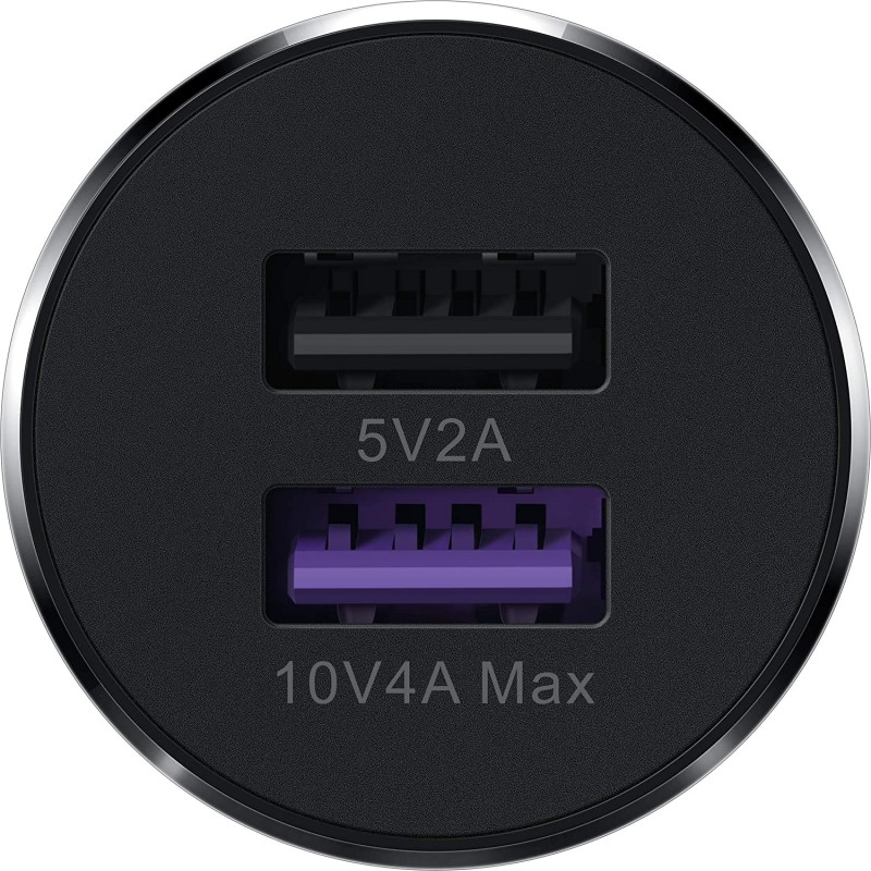 Original HUAWEI CP37 Supercharge Cargador de Coche 40W Max 10V 4A USB Dual 5A Tipo-C - Negro