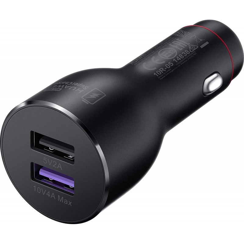 Original HUAWEI CP37 Supercharge Cargador de Coche 40W Max 10V 4A USB Dual 5A Tipo-C - Negro