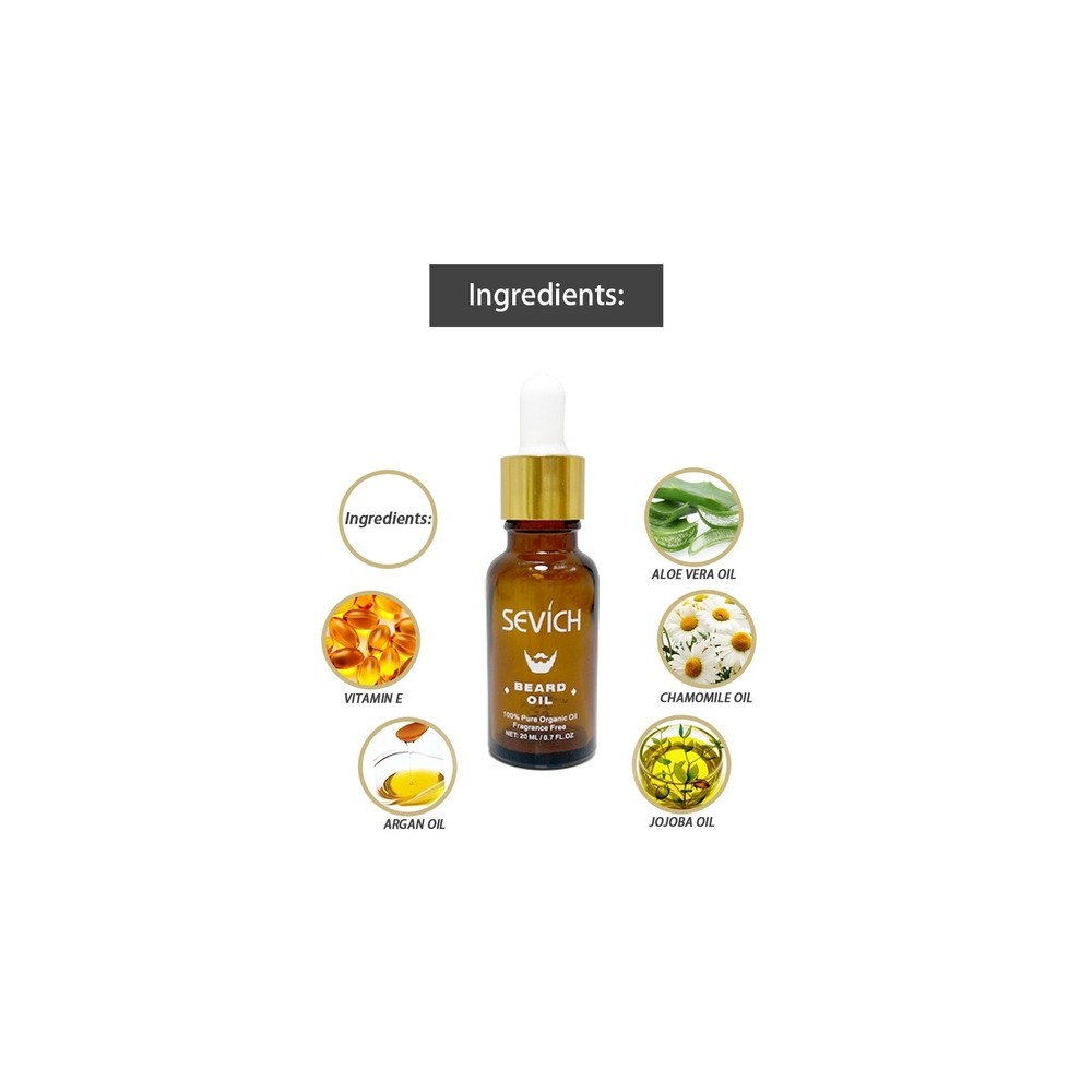 Aceite de barba Sevich Natural de 20ml Para Hombres, Para Estilizar , Alisador Hidratante de la Barba, acondicionador .