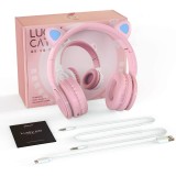 Picun Auriculares Bluetooth de Diadema Lucky Cat con Orejas de Gato - Blanco/Rosa