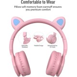Picun Auriculares Bluetooth de Diadema Lucky Cat con Orejas de Gato - Blanco/Rosa