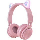 Picun Auriculares Bluetooth de Diadema Lucky Cat con Orejas de Gato - Blanco/Rosa