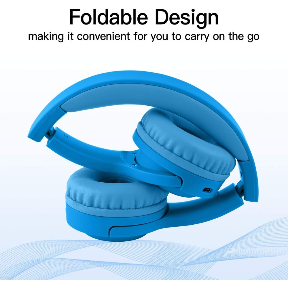 Picun E3 Foldable Stereo Bluetooth Headband Headphones for Kids - Blue