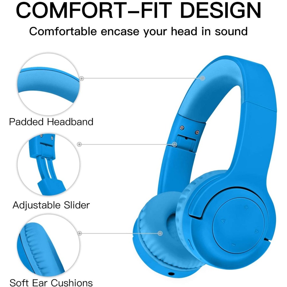 Picun E3 Foldable Stereo Bluetooth Headband Headphones for Kids - Blue
