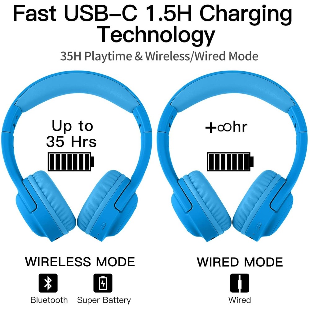 Picun E3 Auriculares Bluetooth Estereo Plegables de Diadema para Niños - Azul