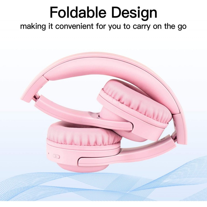 Picun E3 Foldable Stereo Bluetooth Headband Headphones for Kids - Pink