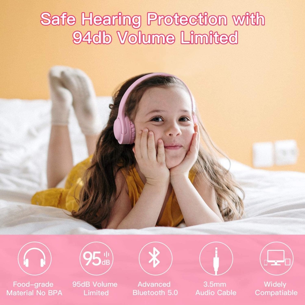 Picun E3 Auriculares Bluetooth Estereo Plegables de Diadema para Niños - Rosa