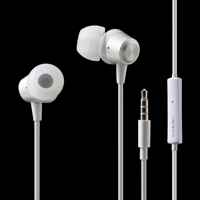 Stereo Oppo Earphones Type On-Ear - 3.5mm Jack - Built-in Microphone - White - Bulk