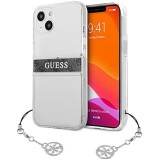 Guess Carcasa para iPhone 13 Mini de 5,4 pulgadas, transparente, 4G, con correa gris