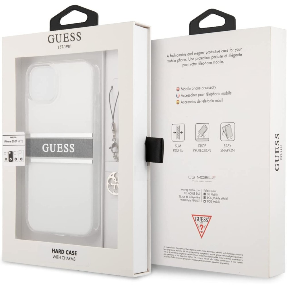 Guess Carcasa para iPhone 13 de 6,1 Pulgadas, Transparente, 4G, Color Gris