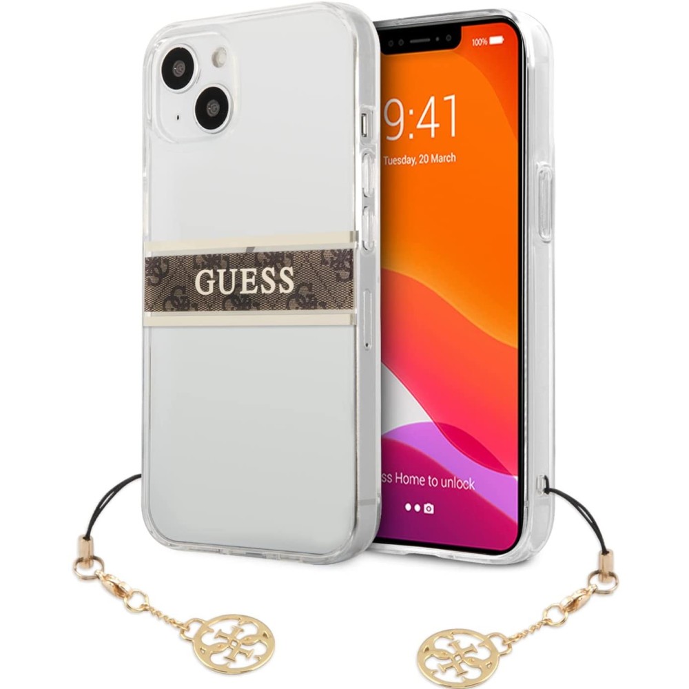 Guess Carcasa para iPhone 13 de 6,1", Transparente, 4G, Color marrón