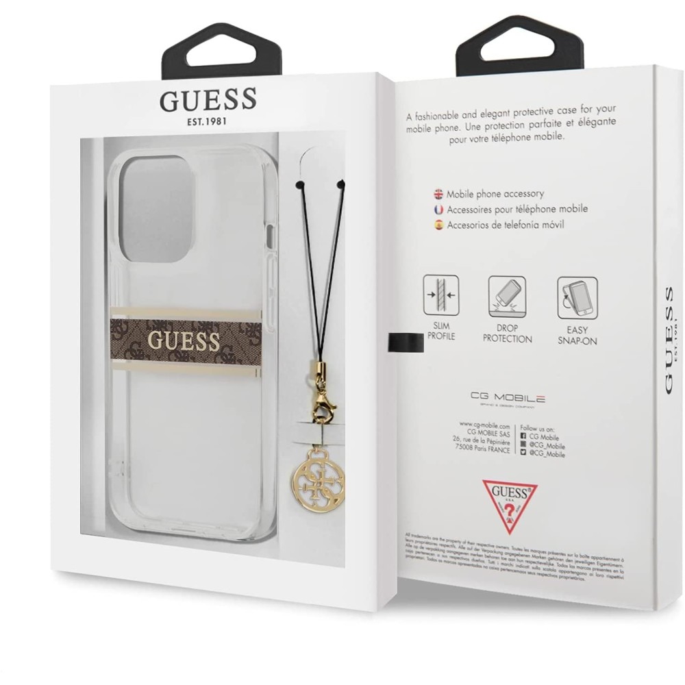 Guess GUHCP13LKB4GBR - Carcasa para iPhone13 Pro / 13 6,1", Transparente, 4G, Color marrón