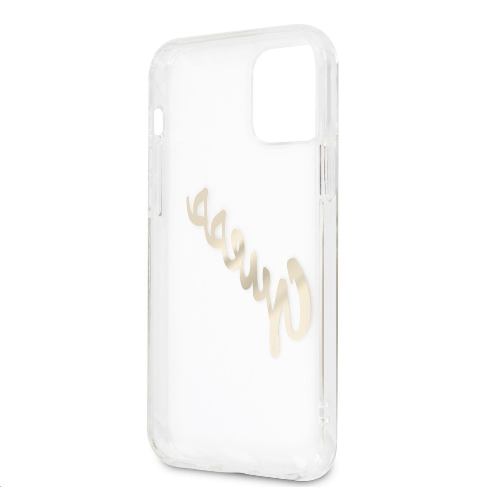 Guess Funda Vintage Script Gold Logo para iPhone 12/12 Pro Transparente