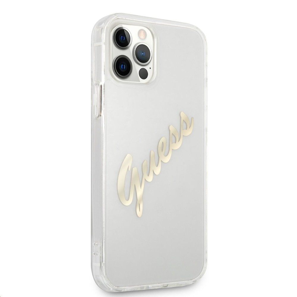 Guess Funda Vintage Script Gold Logo para iPhone 12/12 Pro Transparente