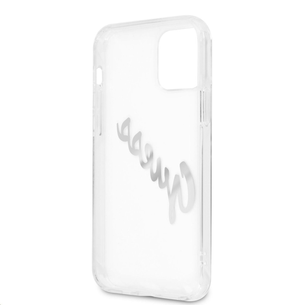 Guess Funda Vintage Script Silver Logo para iPhone 12/12 Pro Transparente