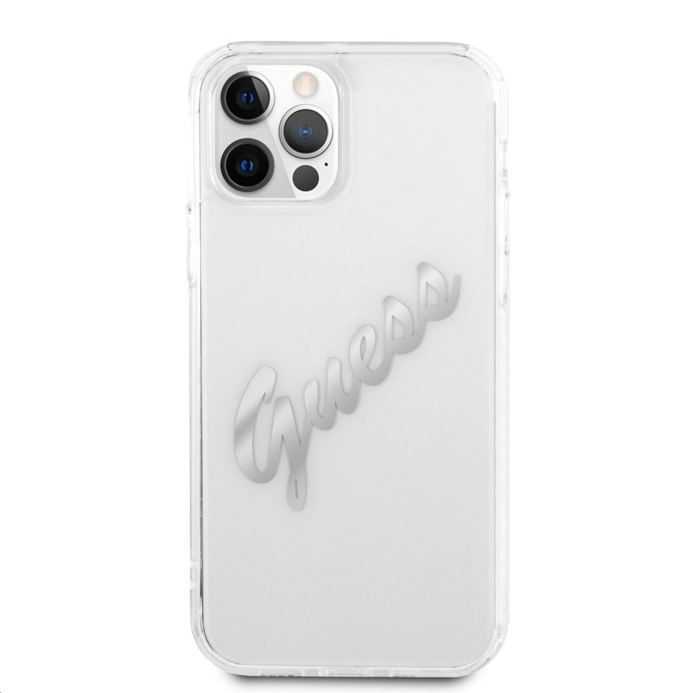 Guess Funda Vintage Script Silver Logo para iPhone 12/12 Pro Transparente