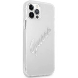 Guess Carcasa Vintage Script Silver Logo Case para iPhone 12 Pro Max Transparente