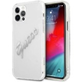 Guess Carcasa Vintage Script Silver Logo Case para iPhone 12 Pro Max Transparente