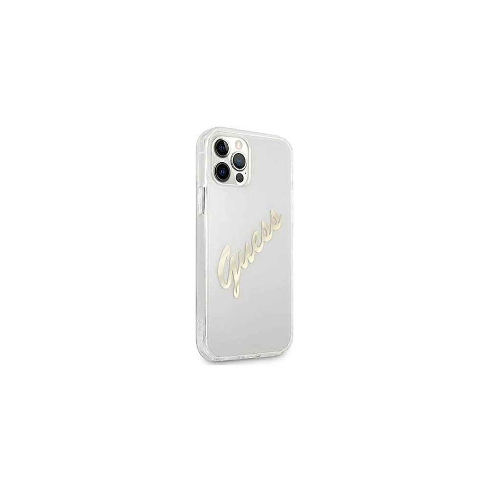 Guess Carcasa Vintage Script Gold Logo para iPhone 12 Pro Max Transparente