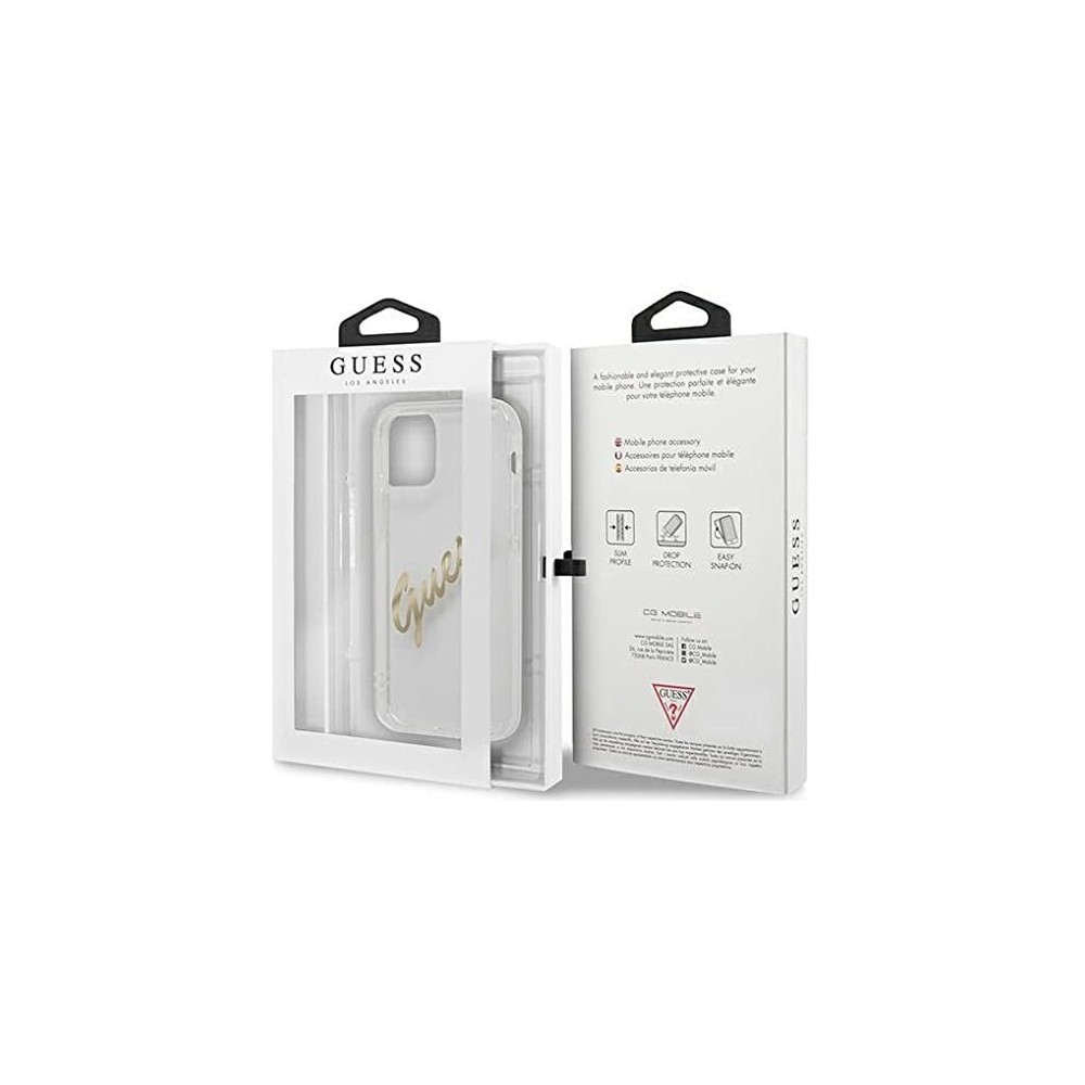 Guess Carcasa Vintage Script Gold Logo para iPhone 12 Pro Max Transparente