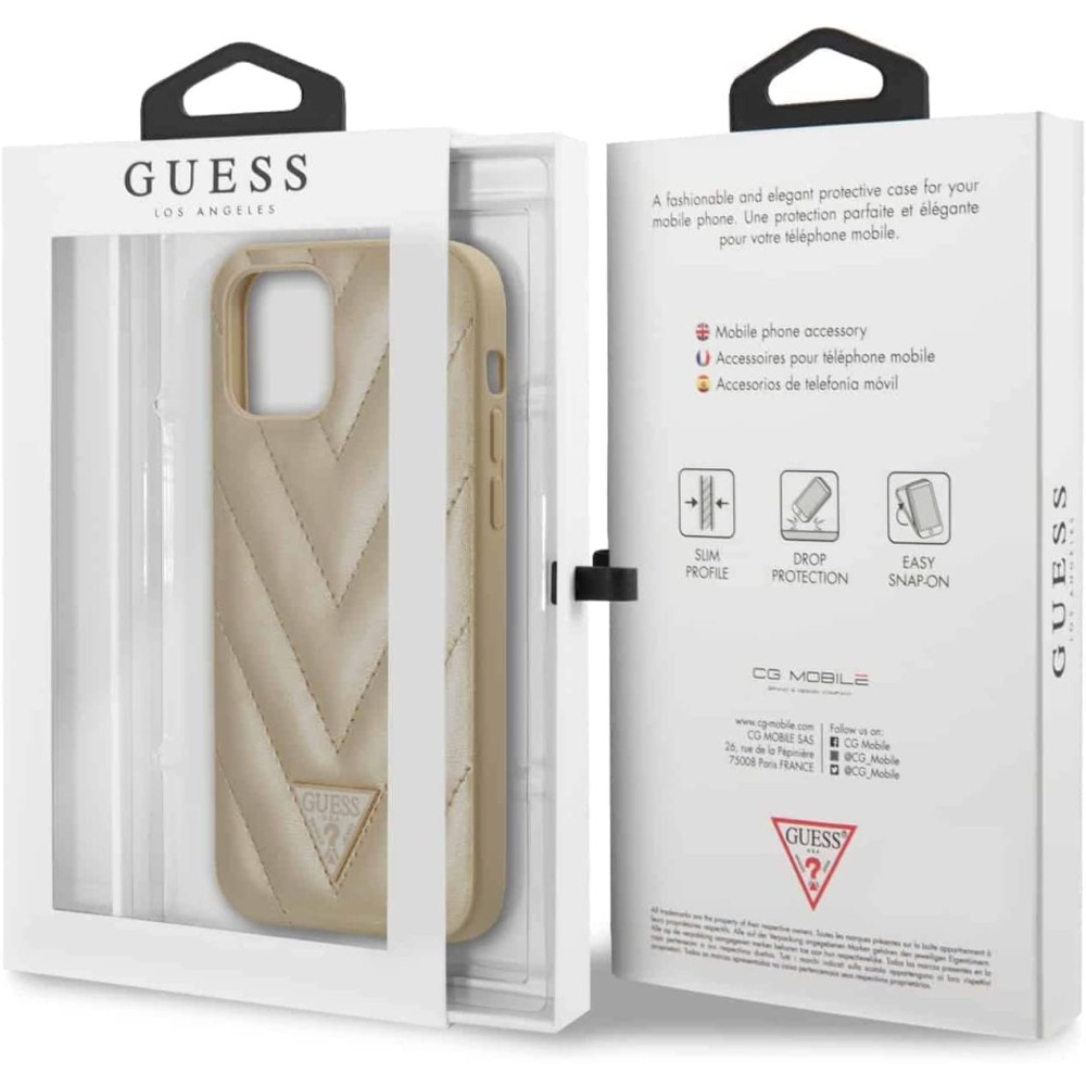 Guess GUHCP12SPUVQTMLBE V-Quilted Collection - Funda para Iphone 12 Mini Dorado