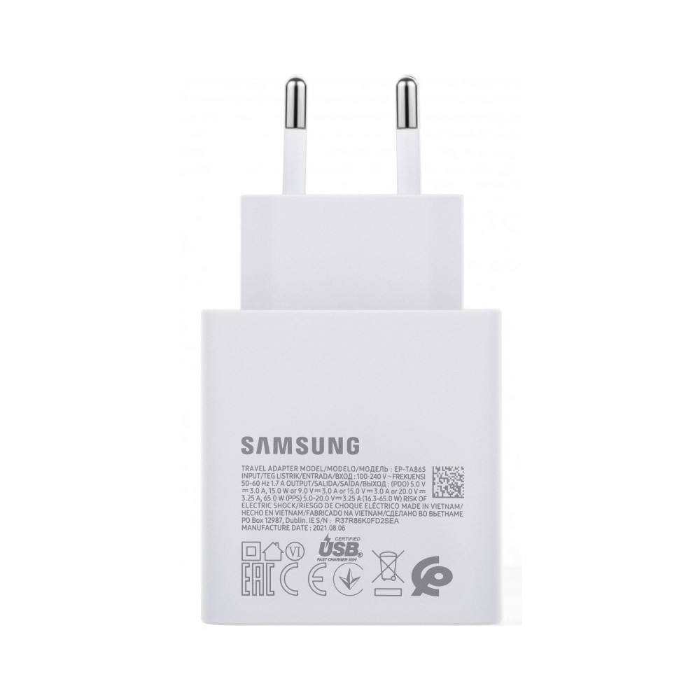 Cargador De Pared Samsung EP-TA865W, 65W, 3.25A, 1 X USB-C, Blanco GP-PTU020SODWQ