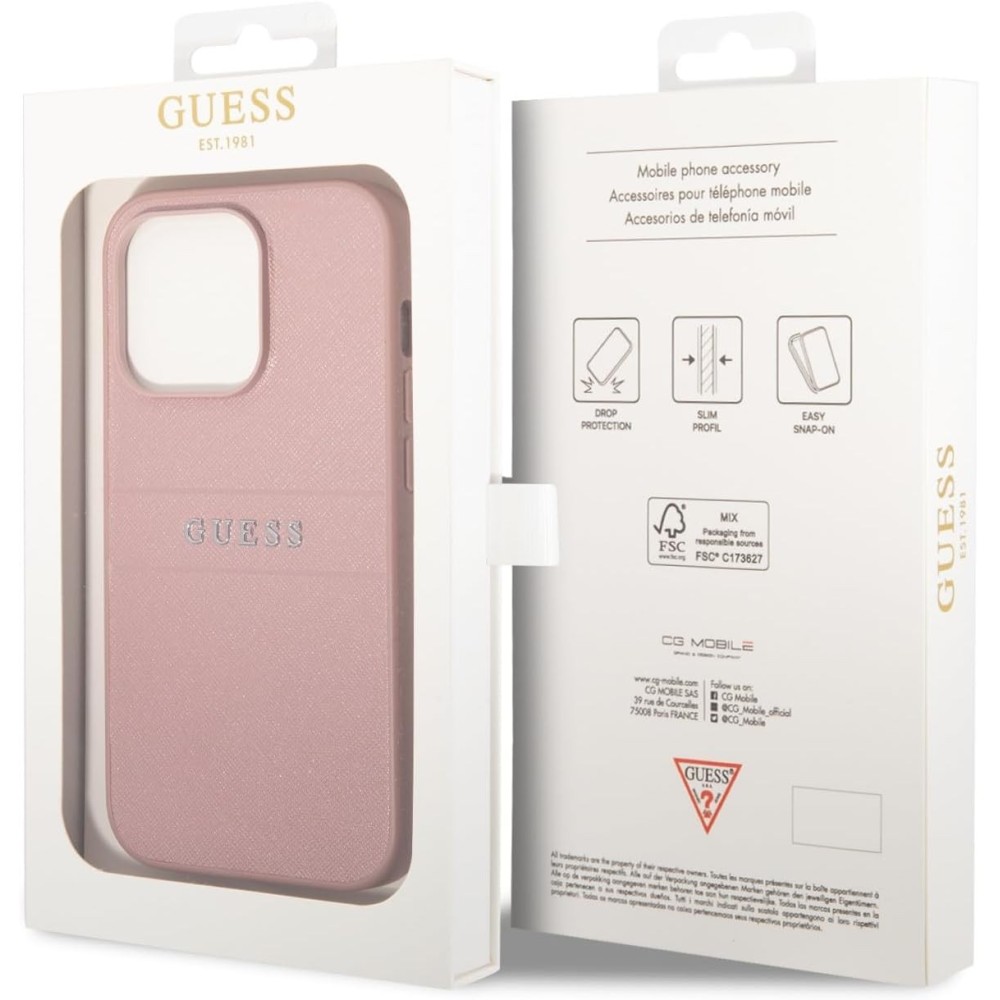 Funda Guess GUHCP14LPSASBPI - para iPhone 14 Pro de 6,1" rosa Saffian