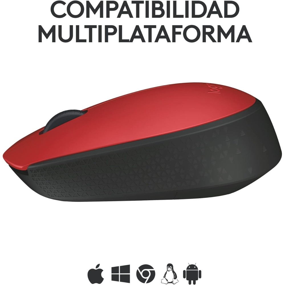 Logitech M171 Ratón inalámbrico para PC, Mac, portátil, 2,4 GHz con minireceptor USB, seguimiento óptico, ambidiestro, Rojo