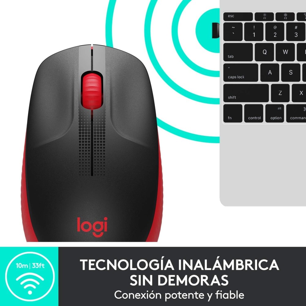 Logitech Ratón Inalámbrico M190, Diseño Curvo Ambidiestro,Receptor USB, Cursor y Desplazamiento Preciso,Rojo