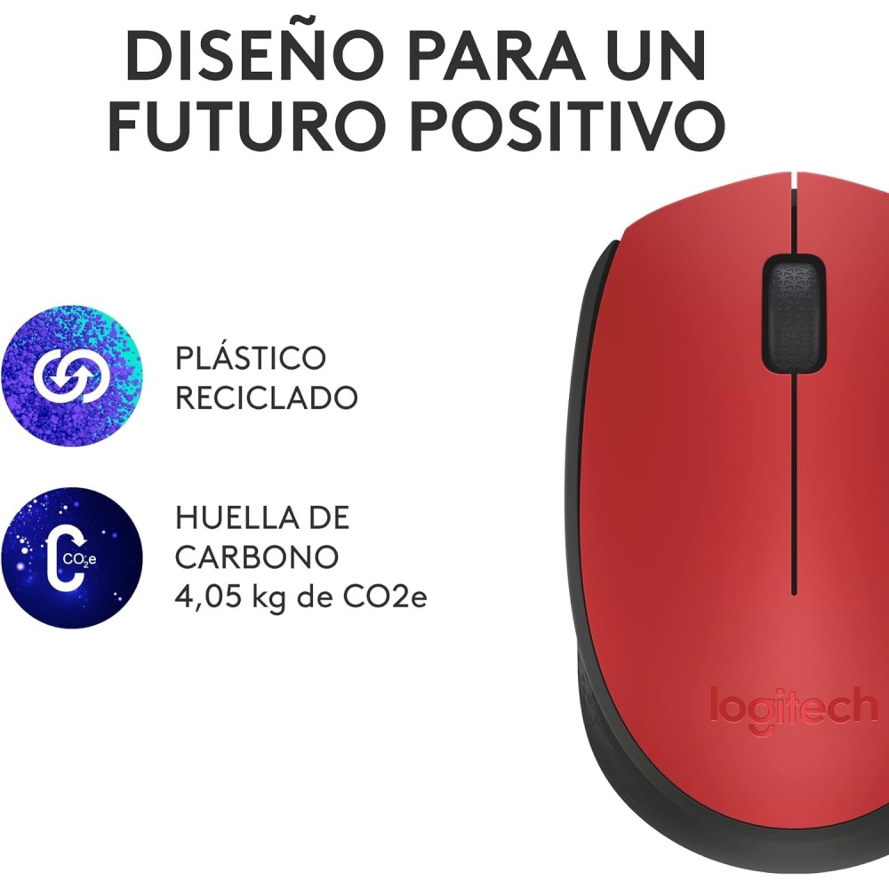 Logitech Ratón Inalámbrico M190, Diseño Curvo Ambidiestro,Receptor USB, Cursor y Desplazamiento Preciso,Rojo