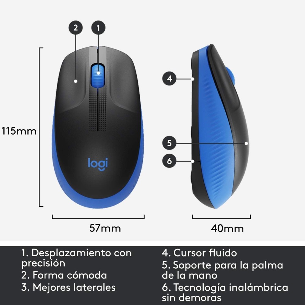 Logitech Ratón Inalámbrico M190, Diseño Curvo Ambidiestro,Receptor USB, Cursor y Desplazamiento Preciso, Azul