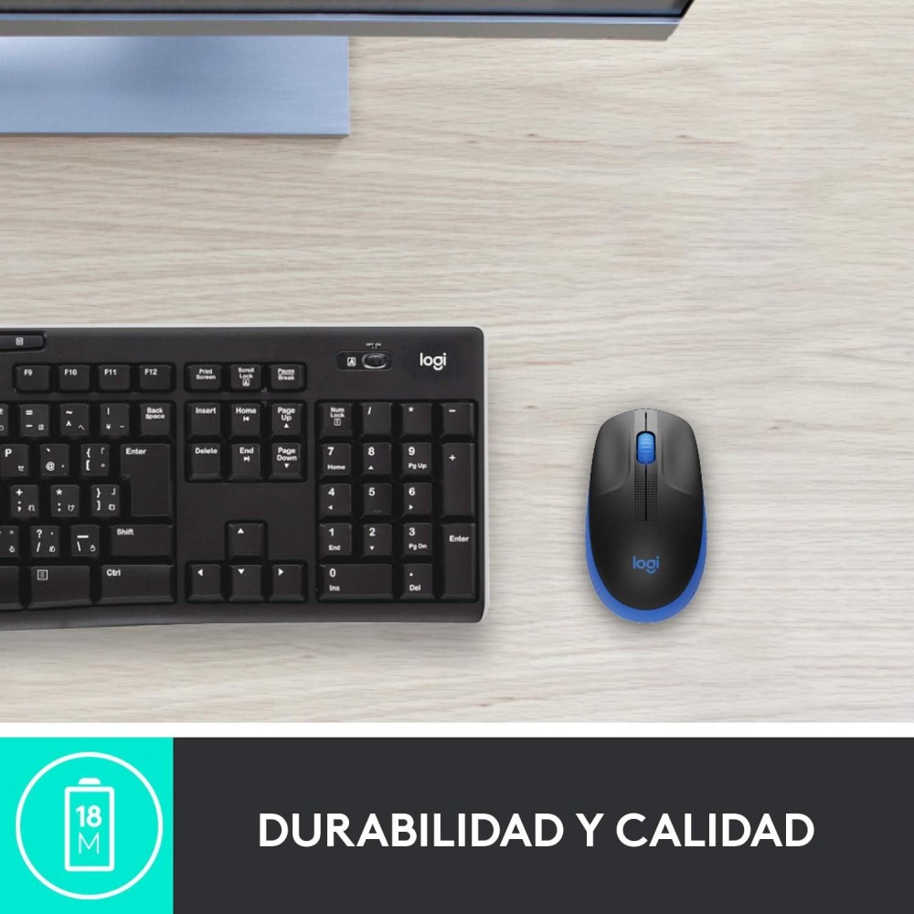 Logitech Ratón Inalámbrico M190, Diseño Curvo Ambidiestro,Receptor USB, Cursor y Desplazamiento Preciso, Azul