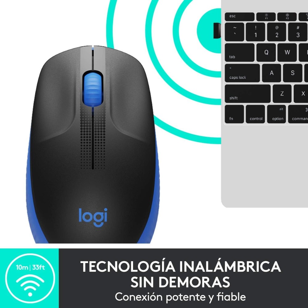 Logitech Ratón Inalámbrico M190, Diseño Curvo Ambidiestro,Receptor USB, Cursor y Desplazamiento Preciso, Azul