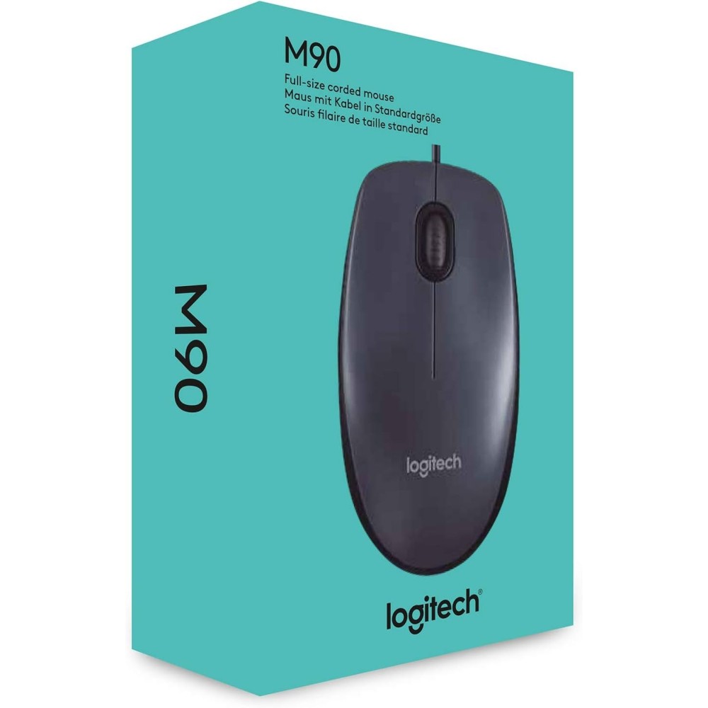 Logitech M90 Ratón con Cable USB, Seguimiento Óptico 1000 DPI, Ambidiestro, PC, Mac, Portátil, Negro