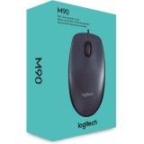 Logitech M90 Ratón con Cable USB, Seguimiento Óptico 1000 DPI, Ambidiestro, PC, Mac, Portátil, Negro