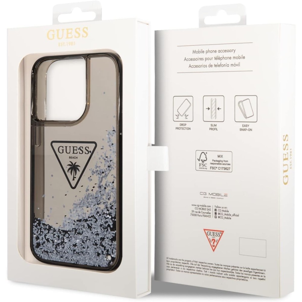 Guess - Funda Protectora para iPhone 14 Pro con Purpurina líquida
