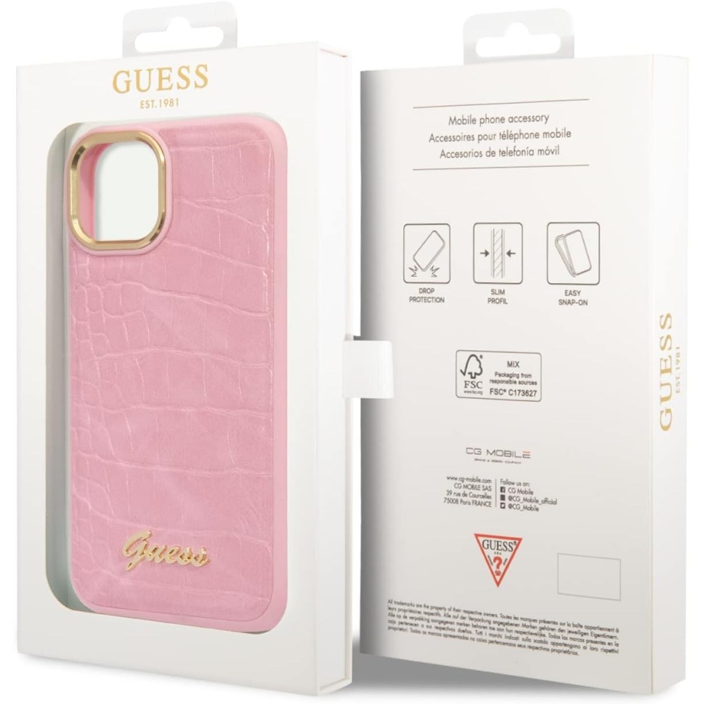 Guess - Funda para iPhone 14 Plus con diseño de cocodrilo rosa