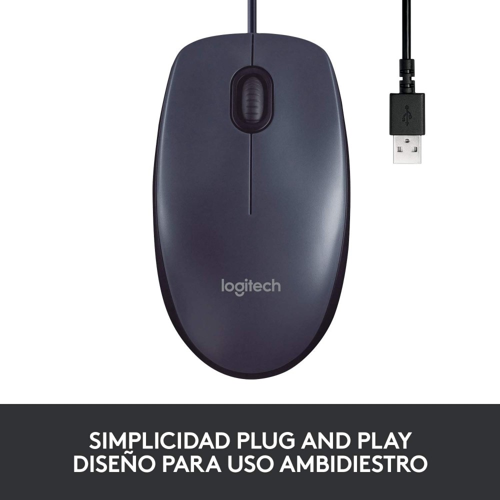 Logitech, USB, B100 Ratón con Cable, 3 Botones, Seguimiento Óptico, Ambidiestro, PC/Mac/Portátil/Chromebook.