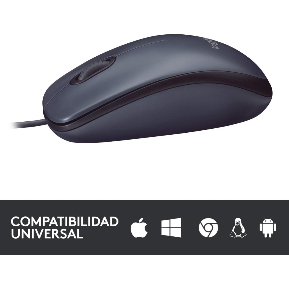 Logitech, USB, B100 Ratón con Cable, 3 Botones, Seguimiento Óptico, Ambidiestro, PC/Mac/Portátil/Chromebook.