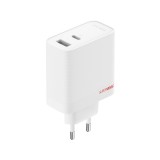 Cargador de viaje doble USB-A + USB-C GaN de 80 W OnePlus SUPERVOOC + cable USB-C/USB-C blanco