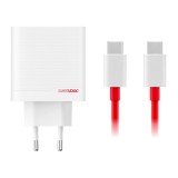 Cargador de viaje doble USB-A + USB-C GaN de 80 W OnePlus SUPERVOOC + cable USB-C/USB-C blanco